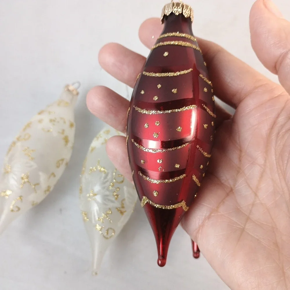 VTG Lot of 5 Rauch Teardrop Glass Christmas Ornaments, 5 in. Long, Lattice Look
